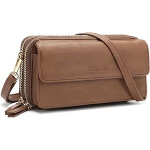 Women Retro Brown Imported Faux Leather Crossbody Wallet With Phone Pocket Bag